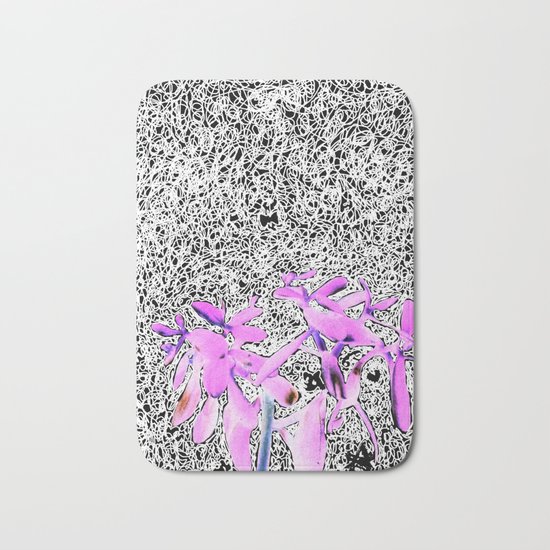 Neon Succulent Black and White Scribbles! Bath Mat