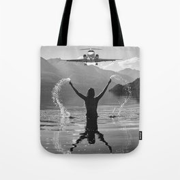 Steady As She Goes IV; aircraft coming in for an island landing with female bringing it in black and white photography photographs photograph Tote Bag