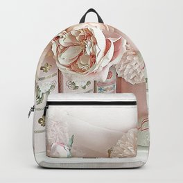 Shabby Chic Dreamy Pastel Pink Flowers Peonies Cottage Floral Prints Home Decor Backpack