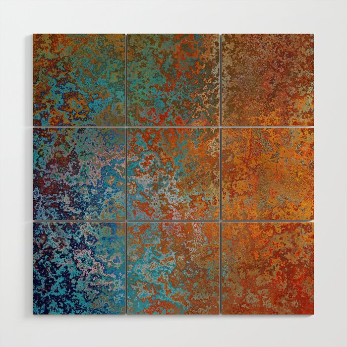 Vintage Rust, Copper and Blue Wood Wall Art
