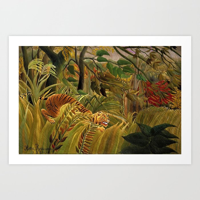 Tiger in a Tropical Storm - Surprised! by Henri Rousseau Art Print