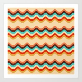 Retro style colorful waves pattern Art Print