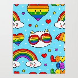 Live is Love Rainbows Cats and Umbrellas Poster