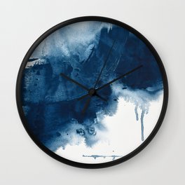 Where does the dance begin? A minimal abstract acrylic painting in blue and white by Alyssa Hamilton Wall Clock