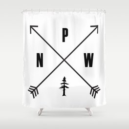 PNW Pacific Northwest Compass - Black on White Minimal Shower Curtain