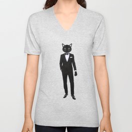 Gentleman Cat in Tuxedo suit V Neck T Shirt