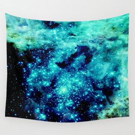 GALAXY. Teal Aqua Stars Wall Tapestry