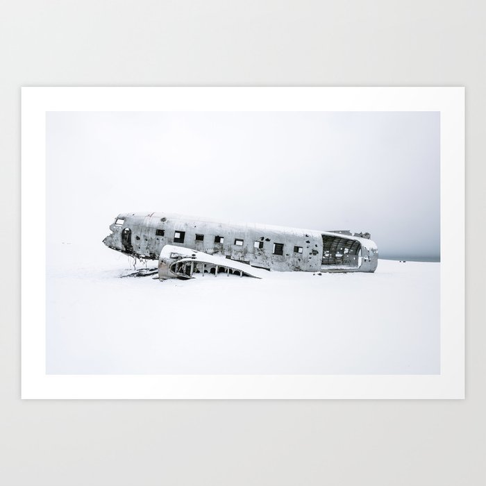 Plane Wreck in Iceland in Winter - Landscape Photography Minimalism Art Print