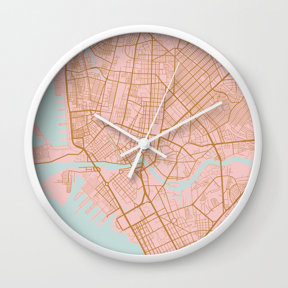 Pink And Gold Manila Map Wall Clock By Annago Society6