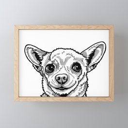 Sassy Chihuahua Pop Art Drawing, Black and White Line Drawing of a Chihuahua Framed Mini Art Print
