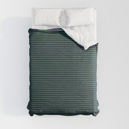 [ Thumbnail: Indigo & Green Colored Pattern of Stripes Comforter ]