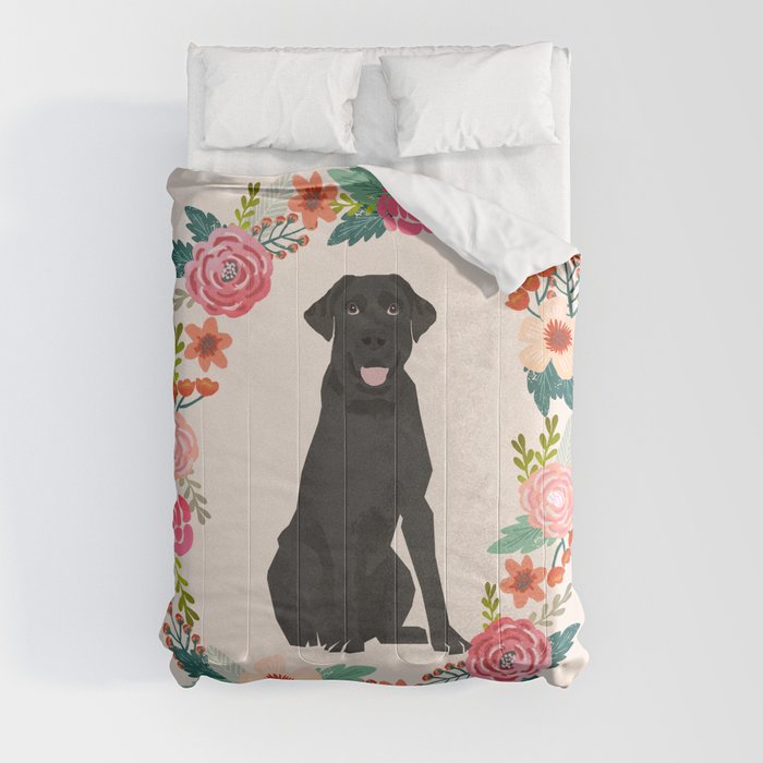 black lab floral wreath flowers dog breed gifts labrador retriever Comforter
