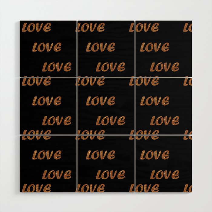 Glitter Gold And Black Trendy Modern Love Collection Wood Wall Art