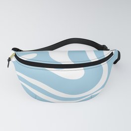 Retro Modern Liquid Swirl Abstract Pattern in Baby Blue and White Fanny Pack