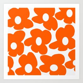 Orange Retro Flowers White Background #decor #society6 #buyart Art Print