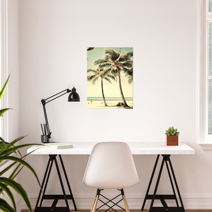 Retro Vintage Palm Tree with Hawaii Summer Sea Beach Poster