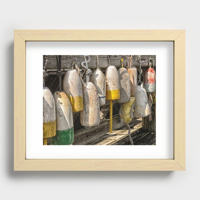 Old buoys at the dock Recessed Framed Print
