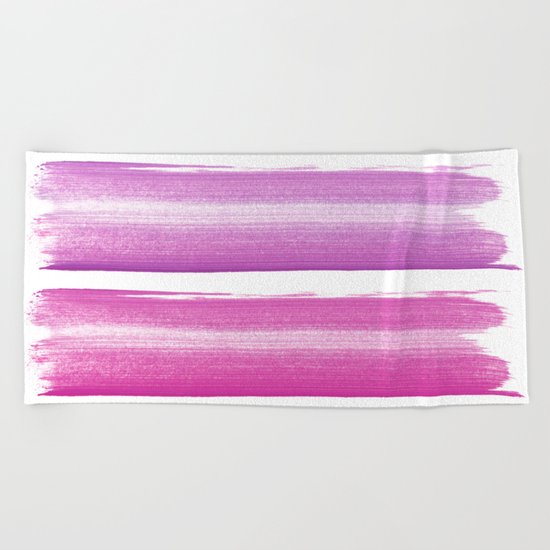 Simply hand-painted pink and magenta stripes on white background 2-Mix and Match Beach Towel