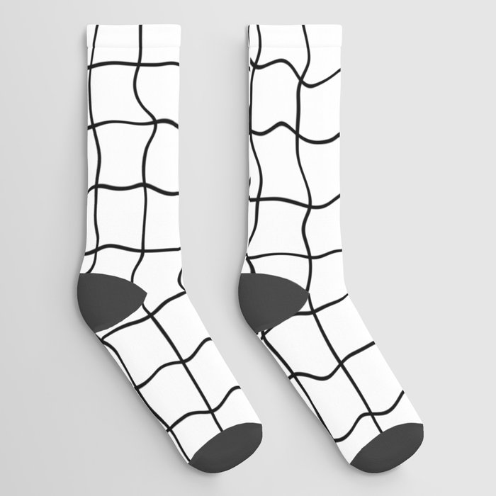 Black minimal geometrical liquid square pattern Socks