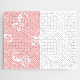 White Floral Curls Lace Vertical Split on Pink Jigsaw Puzzle