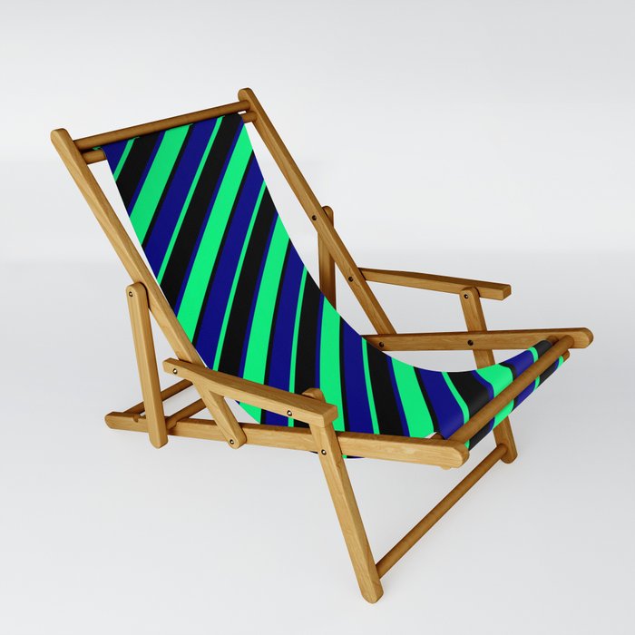 Blue, Green & Black Colored Striped/Lined Pattern Sling Chair