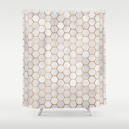 Neutral Geometric Hexagon Pattern Shower Curtain