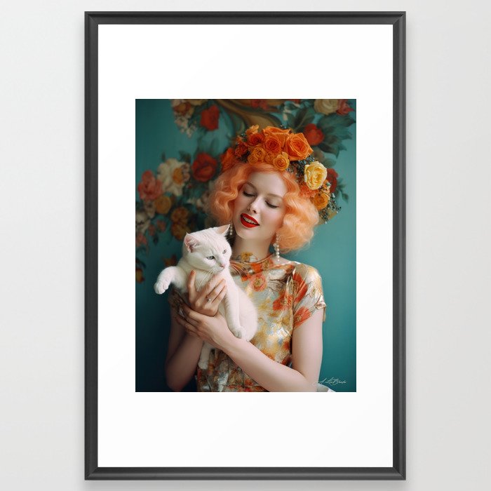 Le Blanche 43 Beauty and Cat Framed Art Print
