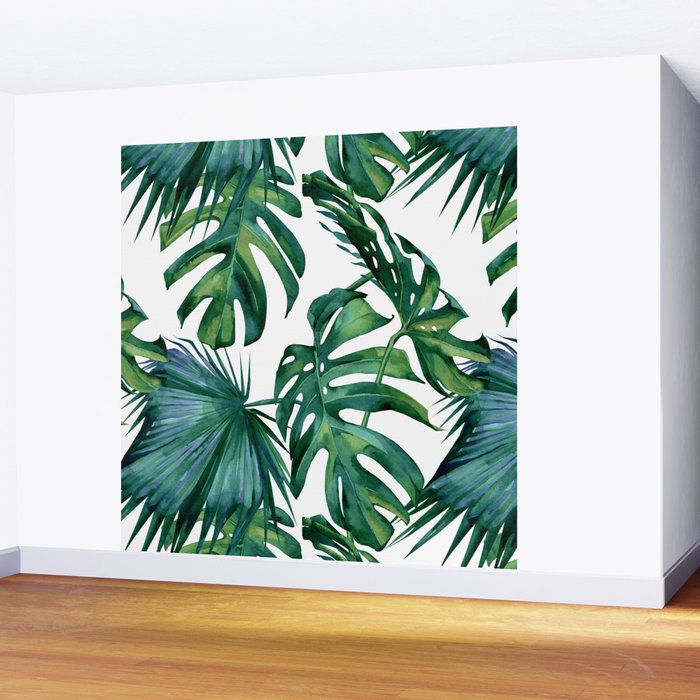 Classic Palm Leaves Tropical Jungle Green Wall Mural by ...
