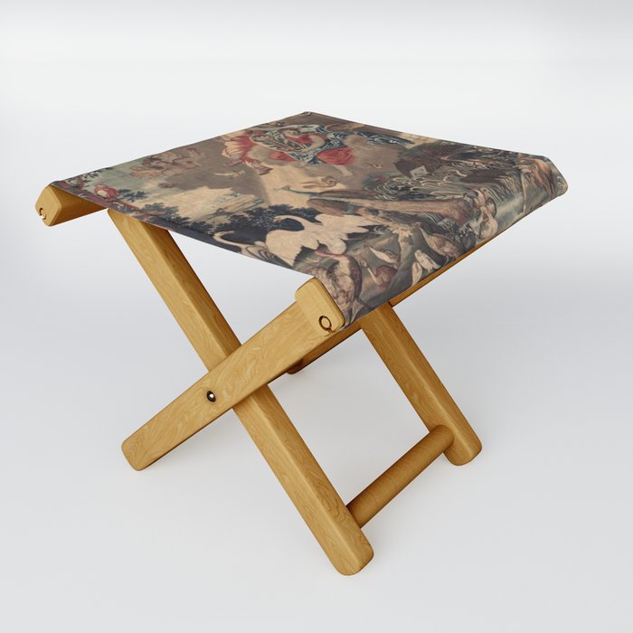 Antique 17th Century 'Air' English Landscape Tapestry Folding Stool