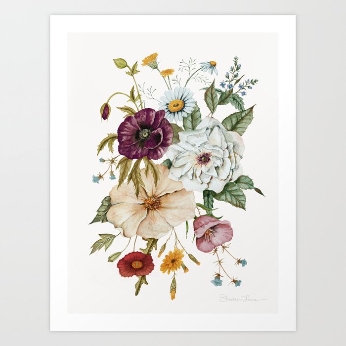 Colorful Wildflower Bouquet on White Art Print