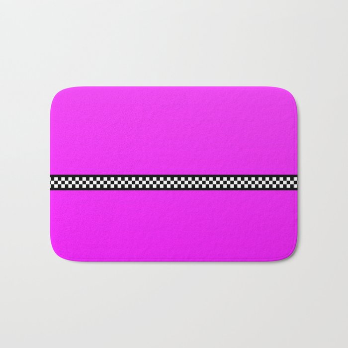 Hot Pink Taxi with Black and White Checkerboard Band Bath Mat