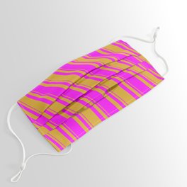 [ Thumbnail: Goldenrod and Fuchsia Colored Lined/Striped Pattern Face Mask ]