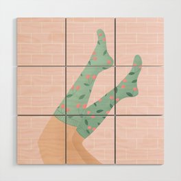 Legs with pink and green cherry socks Wood Wall Art