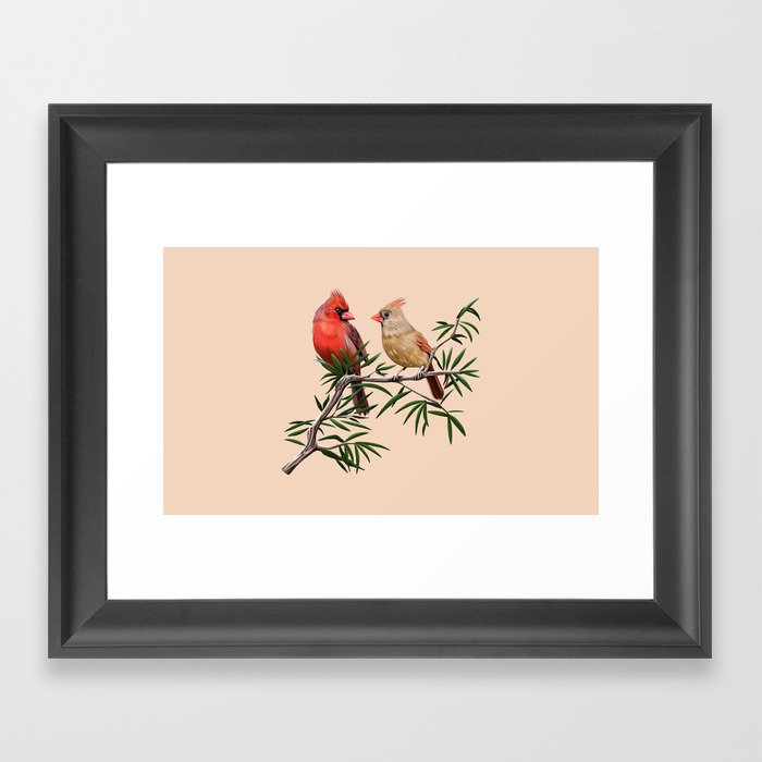Northern Cardinal Mates Framed Art Print