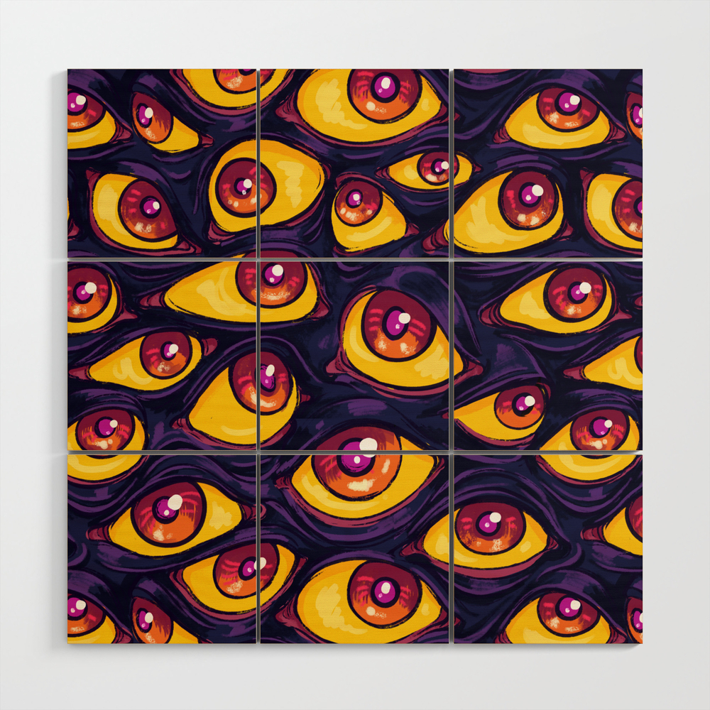 Wall Of Eyes In Dark Purple Wood Wall Art By Paisleydrawrs Shefinds