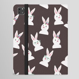 Easter Bunny With Glasses And Flowers Pattern- Brown iPad Folio Case