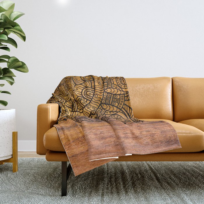 Mandala on Wood Throw Blanket