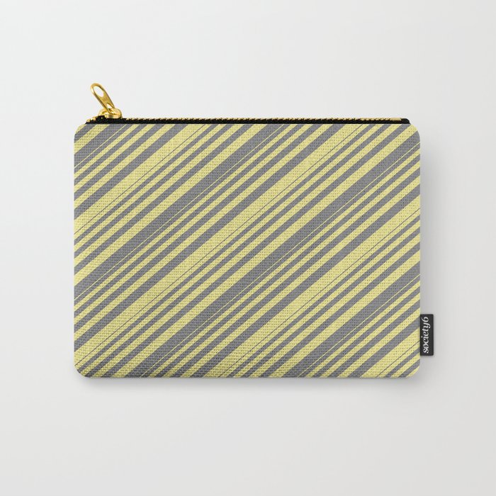 Grey and Tan Colored Striped/Lined Pattern Carry-All Pouch