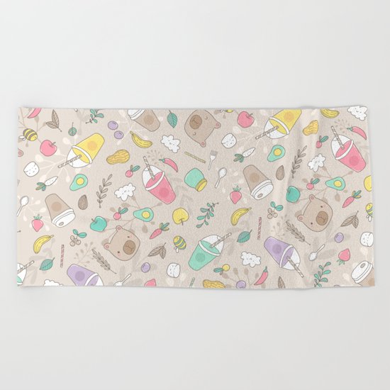 Bears and smoothie Beach Towel