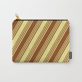 [ Thumbnail: Brown and Tan Colored Striped/Lined Pattern Carry-All Pouch ]