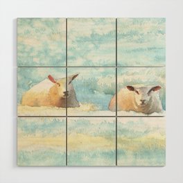 Sheep in Winter Grass Wood Wall Art