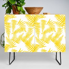 Yellow Silhouette Fern Leaves Pattern Credenza