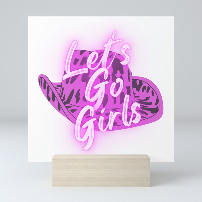 Let's Go Girls! - Pink/Purple Cow Print Cowboy Hat Mini Art Print