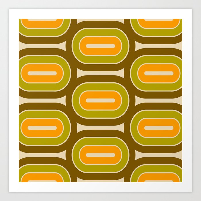 Retro 70s Style Geometric Design 749 Orange Green and Brown Art Print