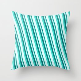[ Thumbnail: Teal, Turquoise, and Light Cyan Colored Stripes Pattern Throw Pillow ]
