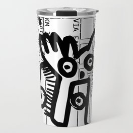 Creatures Graffiti Black and White on French Train Ticket Travel Mug