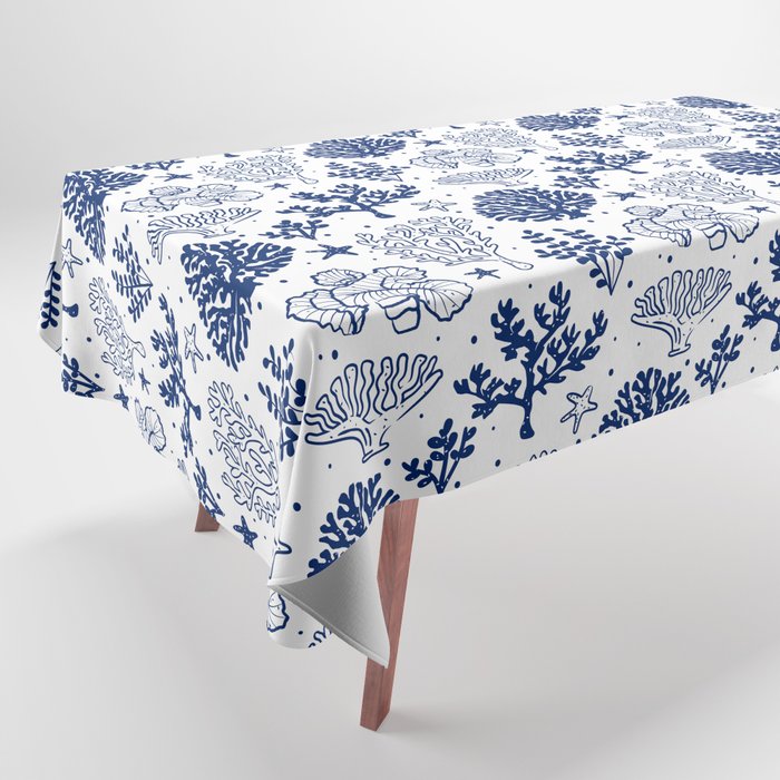 Blue Coral Silhouette Pattern Tablecloth