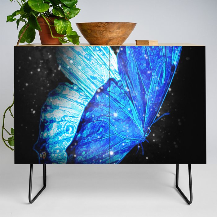 Glowing Blue Butterfly Credenza