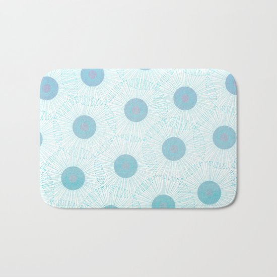 floral blue dots- abstract retro aqua pattern Bath Mat