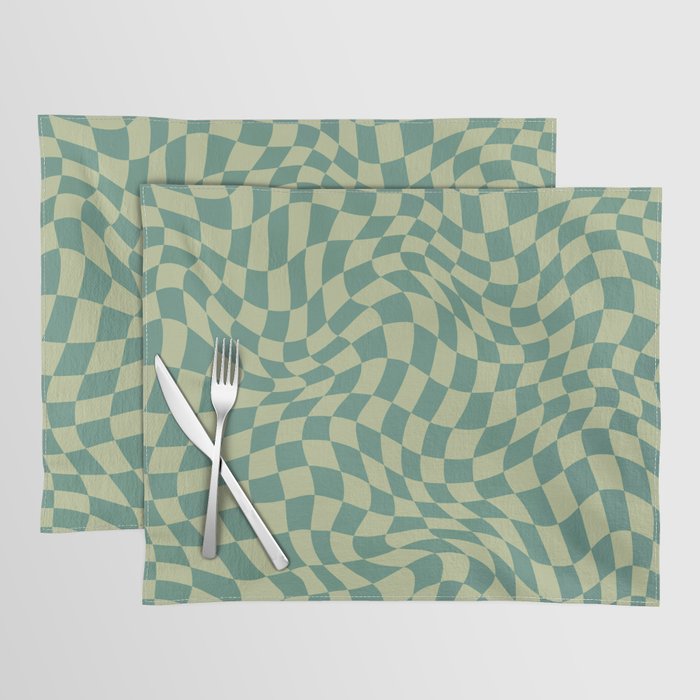 Warp wavy checked with sage green Placemat